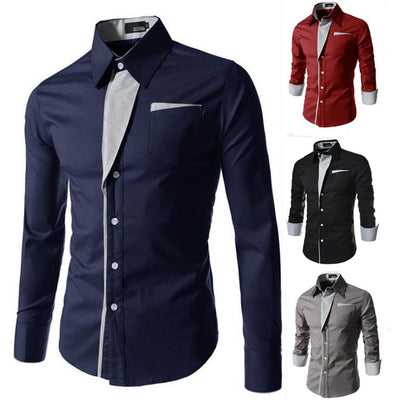 Camisa Slim Fit de Algodón para Hombre - Manga Larga Color Sólido - Image 45