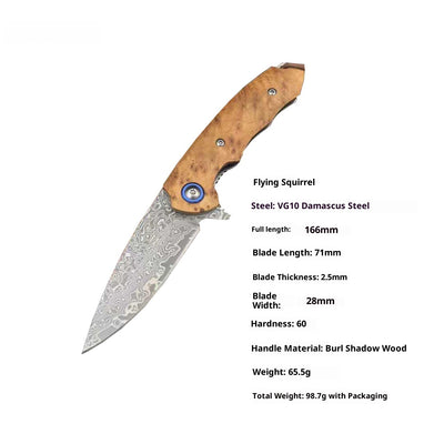 Cuchillo Portátil Plegable de Acero Damasco con Mango de Madera Yaebai - Image 5