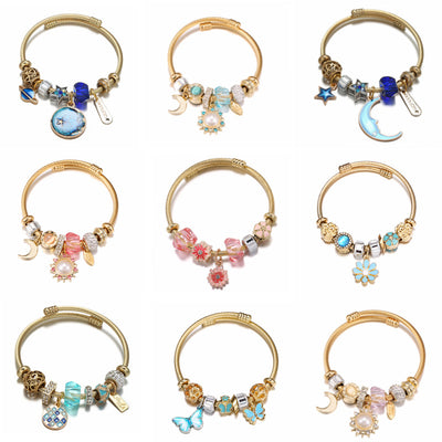 Pulsera de Acero Inoxidable con Dije Floral Mosaico Dorado - Image 21