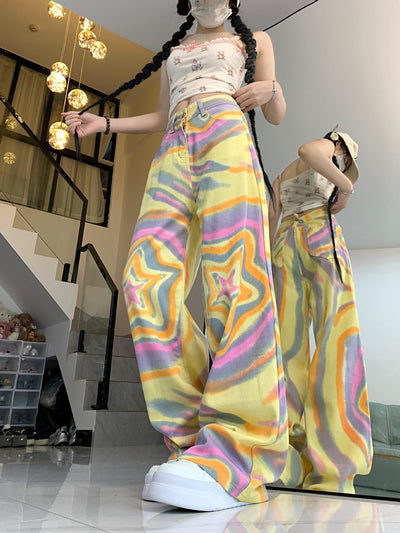 Pantalones Vaqueros Florados Anchos Cintura Alta XINGX - Image 14