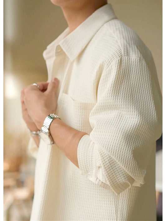 Camisa Polo Texturizada Suelta Casual para Hombre - Image 7