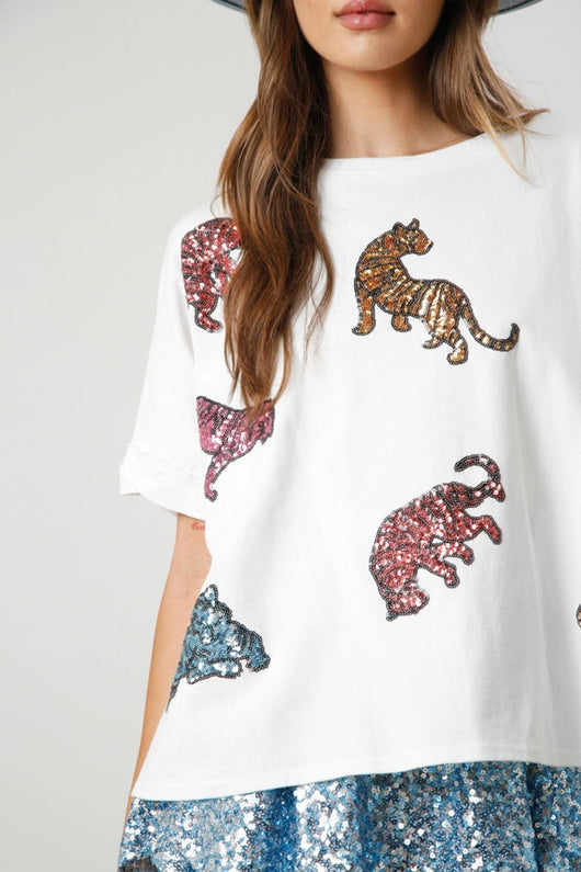 Blusa Tigre con Lentejuelas - Camiseta Holgada y Casual - Image 29