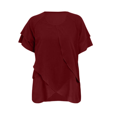Blusa Chifón Mujer Cuello Redondo Capas Superpuestas Manga Corta - Image 16
