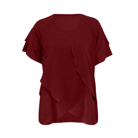 Blusa Chifón Mujer Cuello Redondo Capas Superpuestas Manga Corta - Image 16