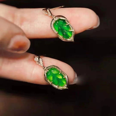 Aretes de Jade y Cobre con Incrustaciones de Hojas - Image 7