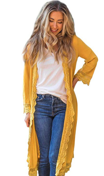 Cardigan Tejido Largo con Encaje Explosivo