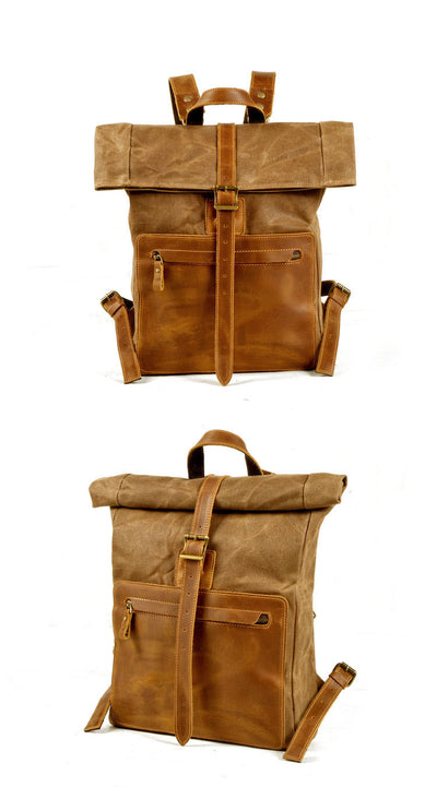Mochila Retro de Lona y Cuero para Hombre - Estilo Casual Vintage - Image 12