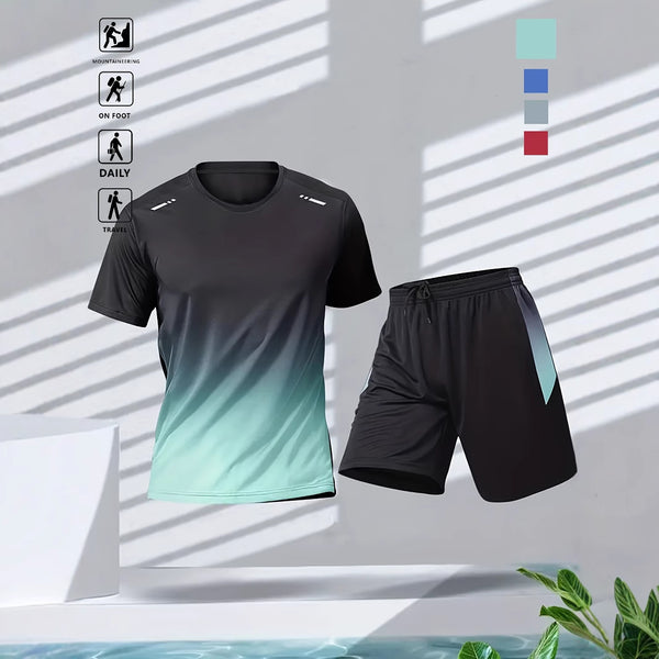 Conjunto Deportivo Casual de Verano con Diseño Degradado - Playera y Shorts