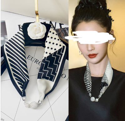 Pañuelo de Seda con Broche Magnético y Collar de Perlas para Mujer - Image 9