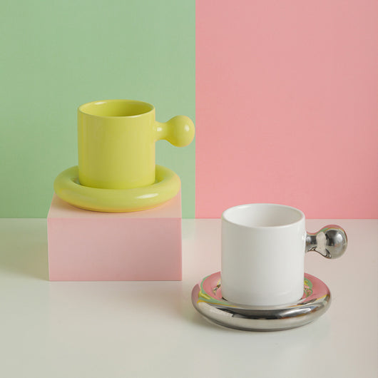 Set de Tazas para Pareja Cerámica Yema de Huevo con Tapa