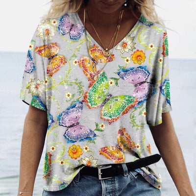 Blusa Casual con Estampado Animal Cuello V Manga Corta Personalizable - Image 12