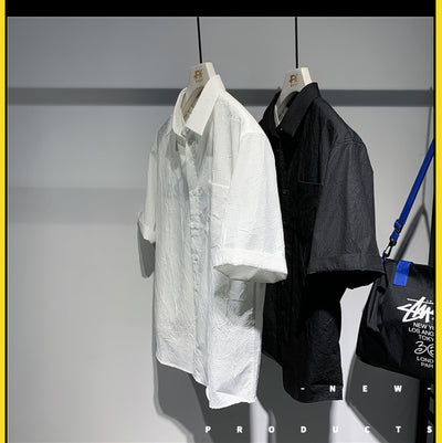 Camisa Suelta Manga Corta Estilo Coreano Japonés para Hombre - Image 11