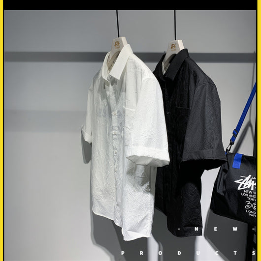 Camisa Suelta Manga Corta Estilo Coreano Japonés para Hombre - Image 11