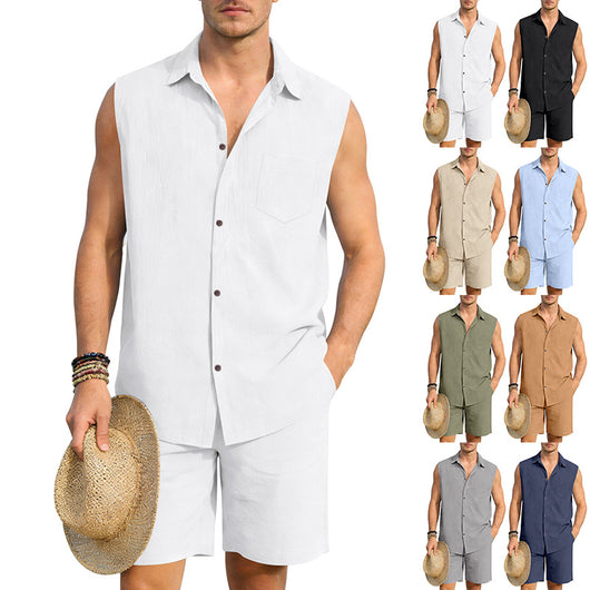 Conjunto de Camisa y Pantalones Cortos de Lino para Hombre - Image 15