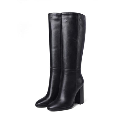 Botas de Cuero con Cierre para Mujer Talla Grande - Tacón Grueso Versátil - Image 3