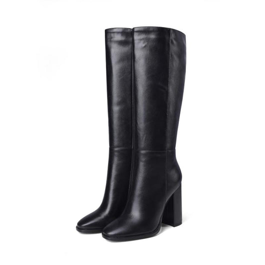 Botas de Cuero con Cierre para Mujer Talla Grande - Tacón Grueso Versátil - Image 3
