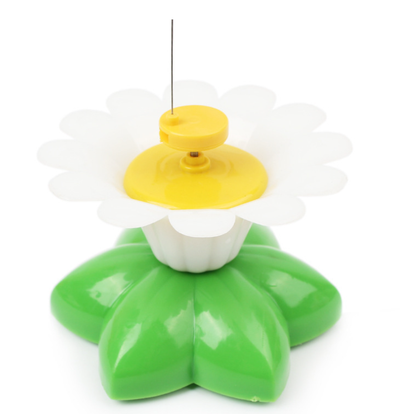 Electric pet toy with a row of white and yellow daisy flowers, green leaves, and five colorful feather birds on wires. - Image 18