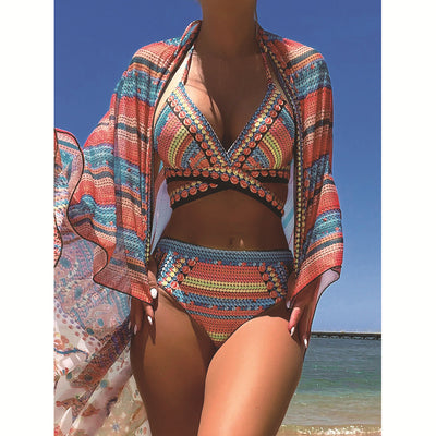 Traje de Baño Retro Étnico con Cruces Ajustables para Mujer - Image 8