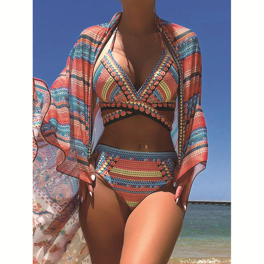 Traje de Baño Retro Étnico con Cruces Ajustables para Mujer - Image 8