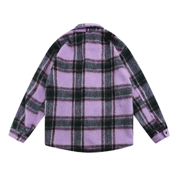 Camisa de Lana Escocesa con Letras Bordadas a Juego de Colores