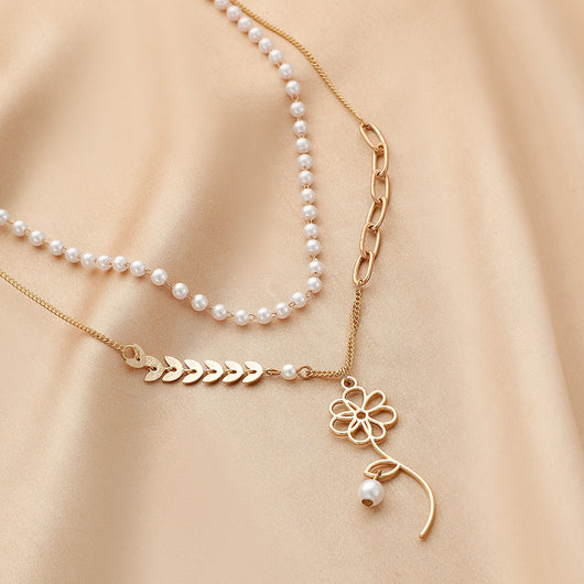 Collar Personalizado de Perla con Dije de Espiga Doble Capa - Diseño Minimalista - Image 4