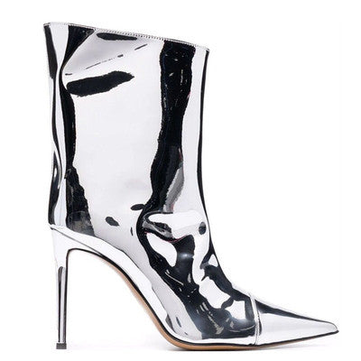 Botas Tobilleras Nightclub Tacón Alto Puntiagudo 9cm Cuero Magic Paint - Image 14