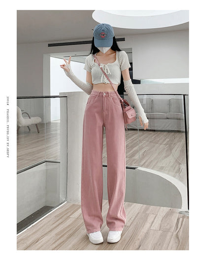 Pantalón Denim Rosa Palo Talle Alto Efecto Esbeltecedor Pierna Ancha Recta - Image 14
