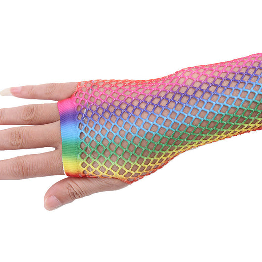 Guantes de Red Arcoíris Sin Dedos - Estilo Fishnet Largo - Image 12
