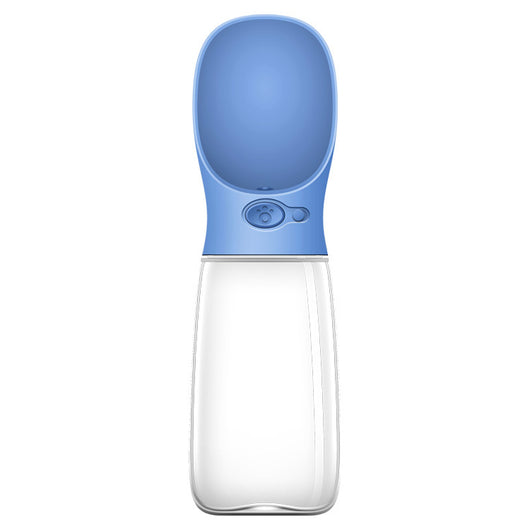 White portable pet water bottle with a clear reservoir and built-in drinking bowl, shown in a bag. - Image 20