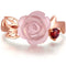 Anel Feminino Artesanal de Pedra Hibisco em Forma de Rosa Joias Atacado Ouro Rosa