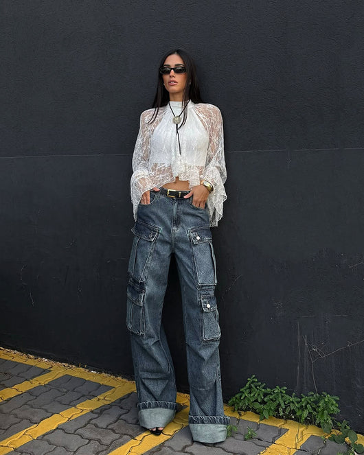 Blusa de Trabajo Blanca con Encaje Jacquard y Cuello Alto - Image 15