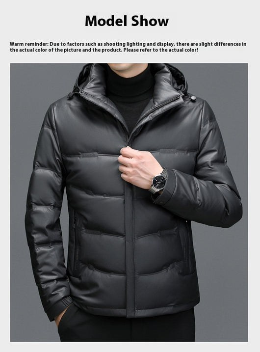 Abrigo de Cuero con Plumón de Pato Blanco para Hombre - Cálido y Elegante - Image 18