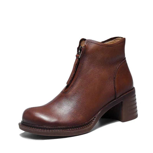 Botas Cortas de Cuero Otoñal con Cierre Frontal y Tacón Grueso - Image 4
