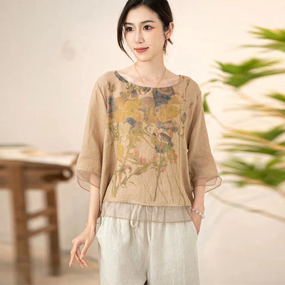 Blusa Suelta Estilo Chino Artística Talla Grande para Verano - Image 14