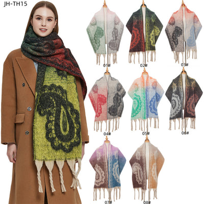 Bufanda Jacquard Paisley con Flecos Gruesos