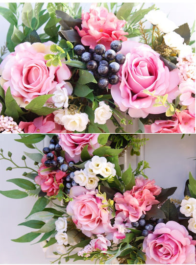 Corona Decorativa de Ratán con Bayas y Rosas Europeas - Image 3