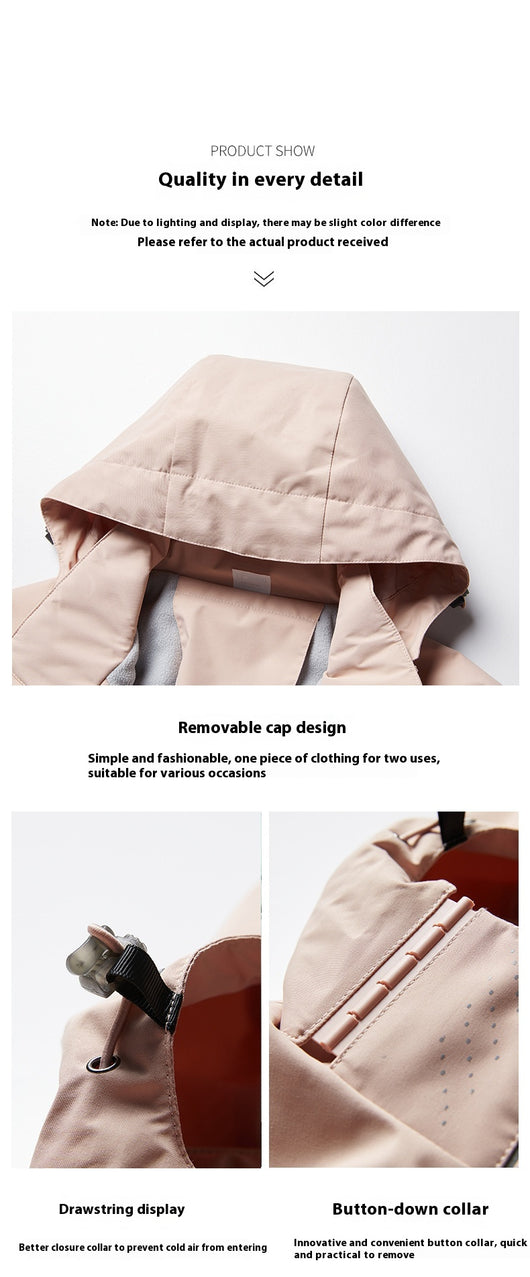 Lavender windproof sports jacket with a hood, full zipper, and fleece lining, shown on a hanger. - Image 27