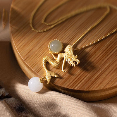 Pendiente de Plata Esterlina Dama Sirena Jade Hetian Vintage - Image 12