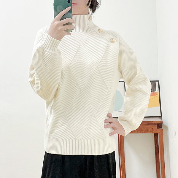 Suéter Cuello Alto a Cuadros Mujer - Pullover Holgado y Cómodo