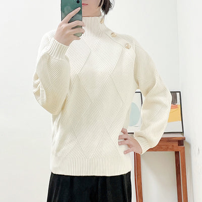 Suéter Cuello Alto a Cuadros Mujer - Pullover Holgado y Cómodo
