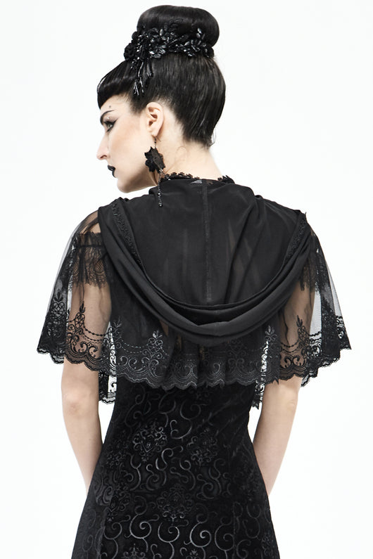 Capa Gótica con Capucha de Encaje y Malla para Mujer - Image 6