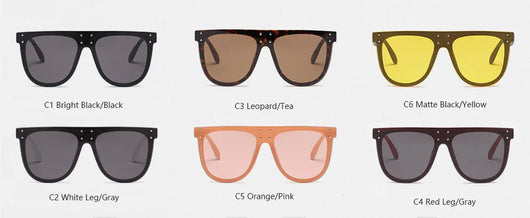 Black and white flat top sunglasses with dark lenses and small gold-toned stud details on the frame. - Image 16