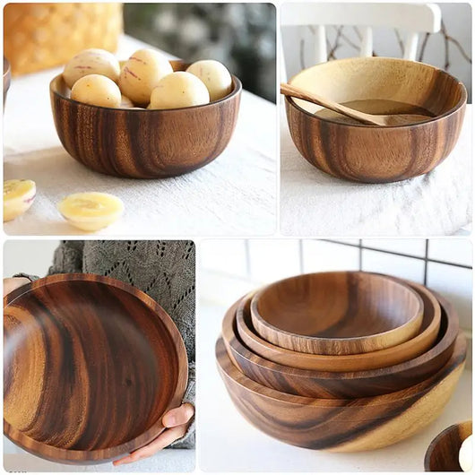 Tazón de Madera Natural para Frutas y Ensaladas - Recipiente Versátil para Hogar y Restaurante - Image 17