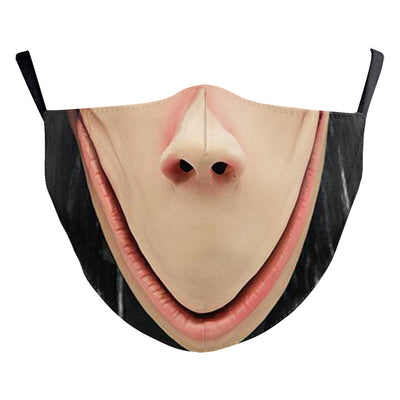 Halloween dust mask with a split design: one side a smiling clown face, the other a stitched, bloody mouth. - Image 30