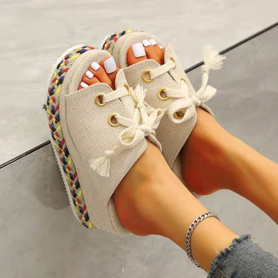 Sandalias de Plataforma Lino con Diseño Fish Mouth - Image 4