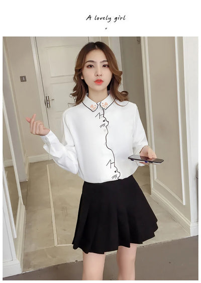 Blusa Blanca Holgada con Bordado de Gato - Diseño Adorable y Cómodo - Image 12