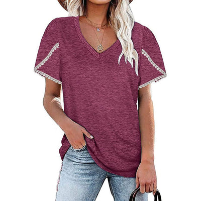 Blusa de Algodón con Escote V y Mangas Pétalo - Corte Holgado y Encaje - Image 6
