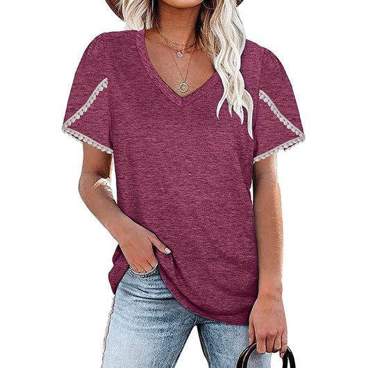 Blusa de Algodón con Escote V y Mangas Pétalo - Corte Holgado y Encaje - Image 6