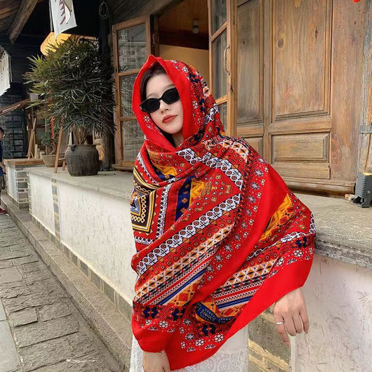 Rebozo Étnico de Algodón con Protección Solar y Flecos - Image 3