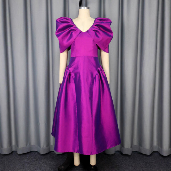 Vestido de Noche con Mangas Abullonadas y Bajo Plisado